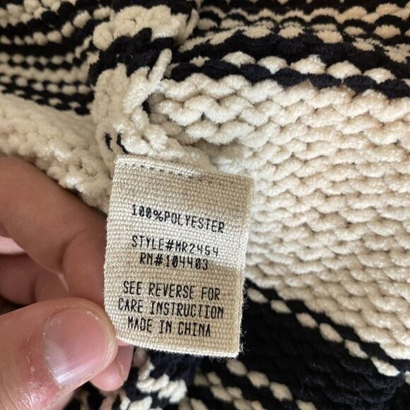 Moon River Long Vest Sweater Size M Beige Black Striped Knit Fringe Hem Boho - Picture 9 of 10